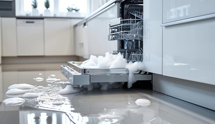overflowing dishwasher in the kitchen